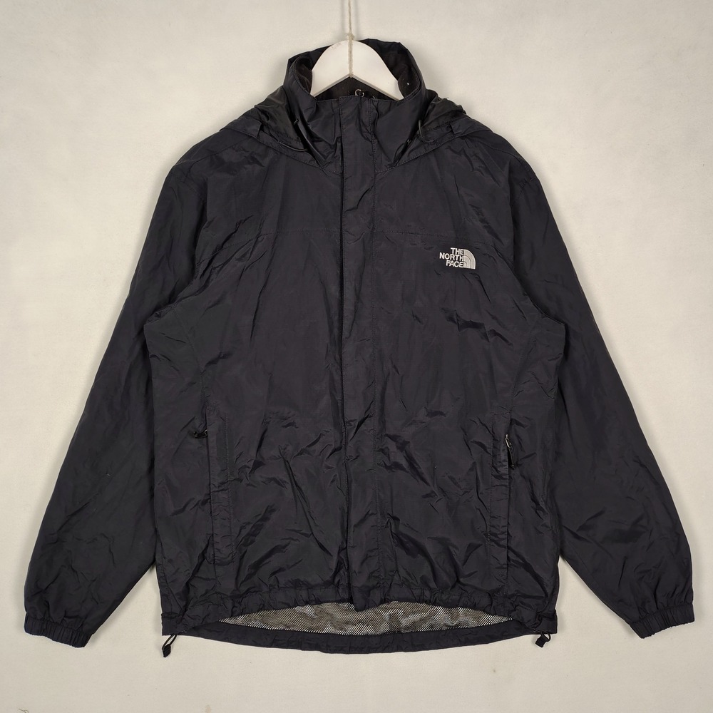 The North Face HyVent Rain Jacket Mens Medium Black Hooded Ripstop Windbreaker